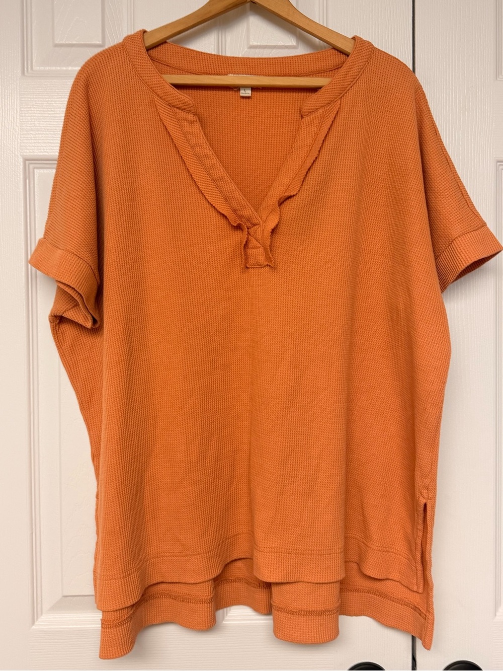 Umgee Waffle Knit Tunic Top L Rust Oversized Boho High Low Boutique Flowy Fit